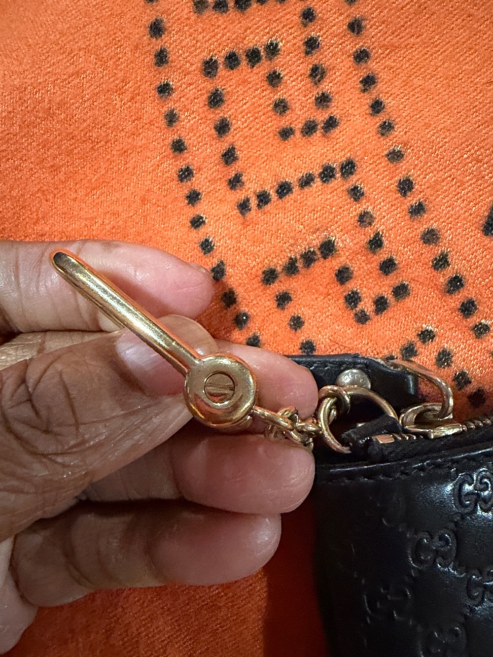 Gucci Black Embossed GG Leather Wristlet with Gold Chain - Picture 7 of 7